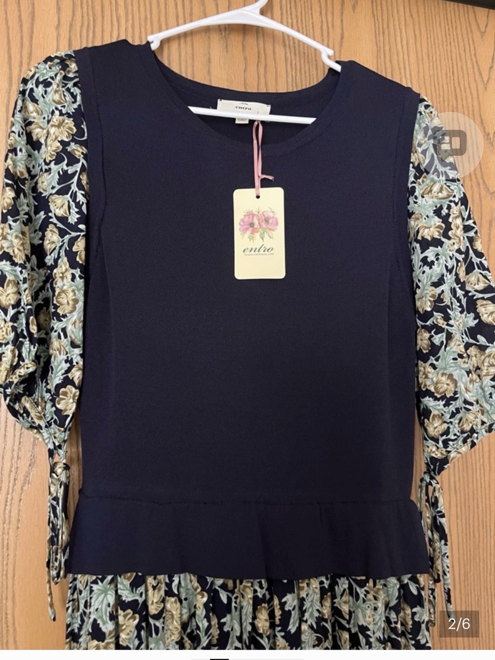 Women’s Entro navy floral Navy vest maxi dress modest size small.